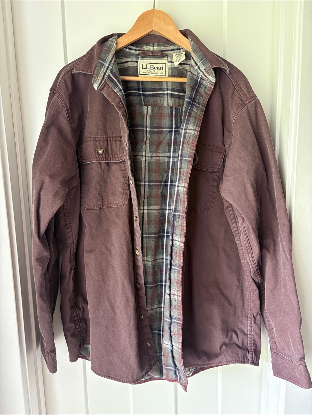 L.L. Bean Men's Plum Brown Shirt Jacket with Plaid Lining